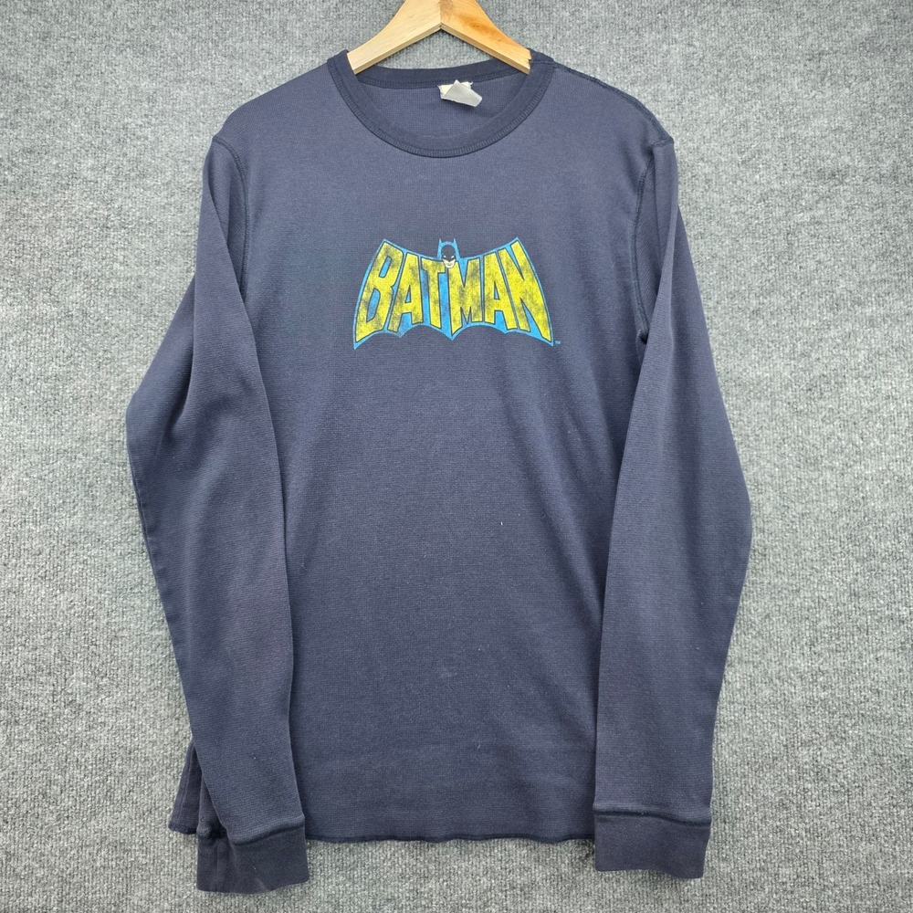 DC Comics Originals Batman Navy Blue Thermal Waffle Knit Long Sleeve Shirt s06 - Picture 1 of 7